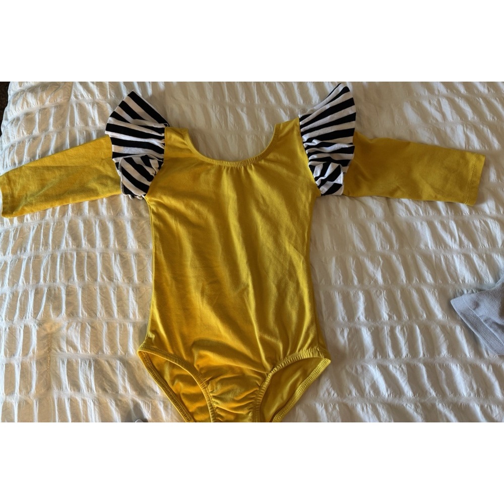 Yellow Black White Strip Girl Blue Ruffle Long Sleeve Leo Size 2T‎ (XS)